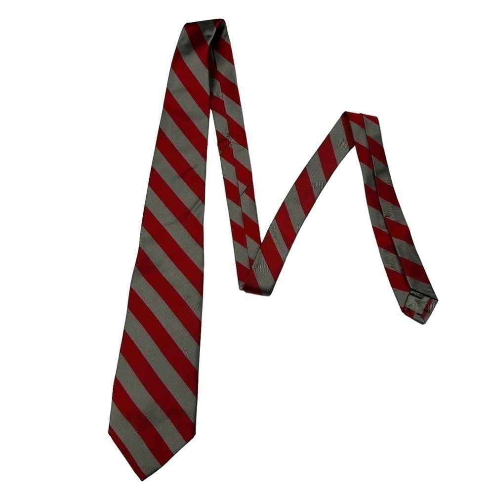 ROBERT TALBOTT Silver and Red Striped Hand Sewn Silk Tie